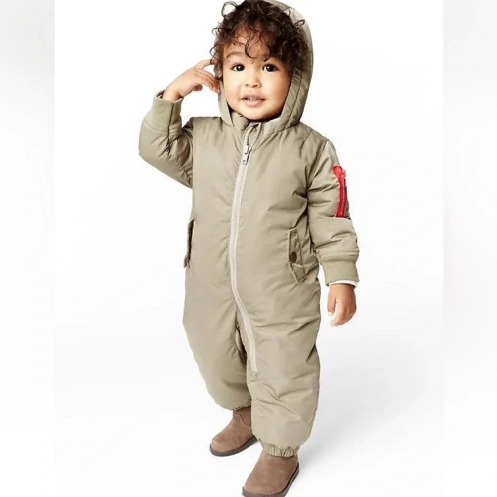 BABY GAP One piece Snowsuit Flight suit Sz 6-12 months Light Olive
